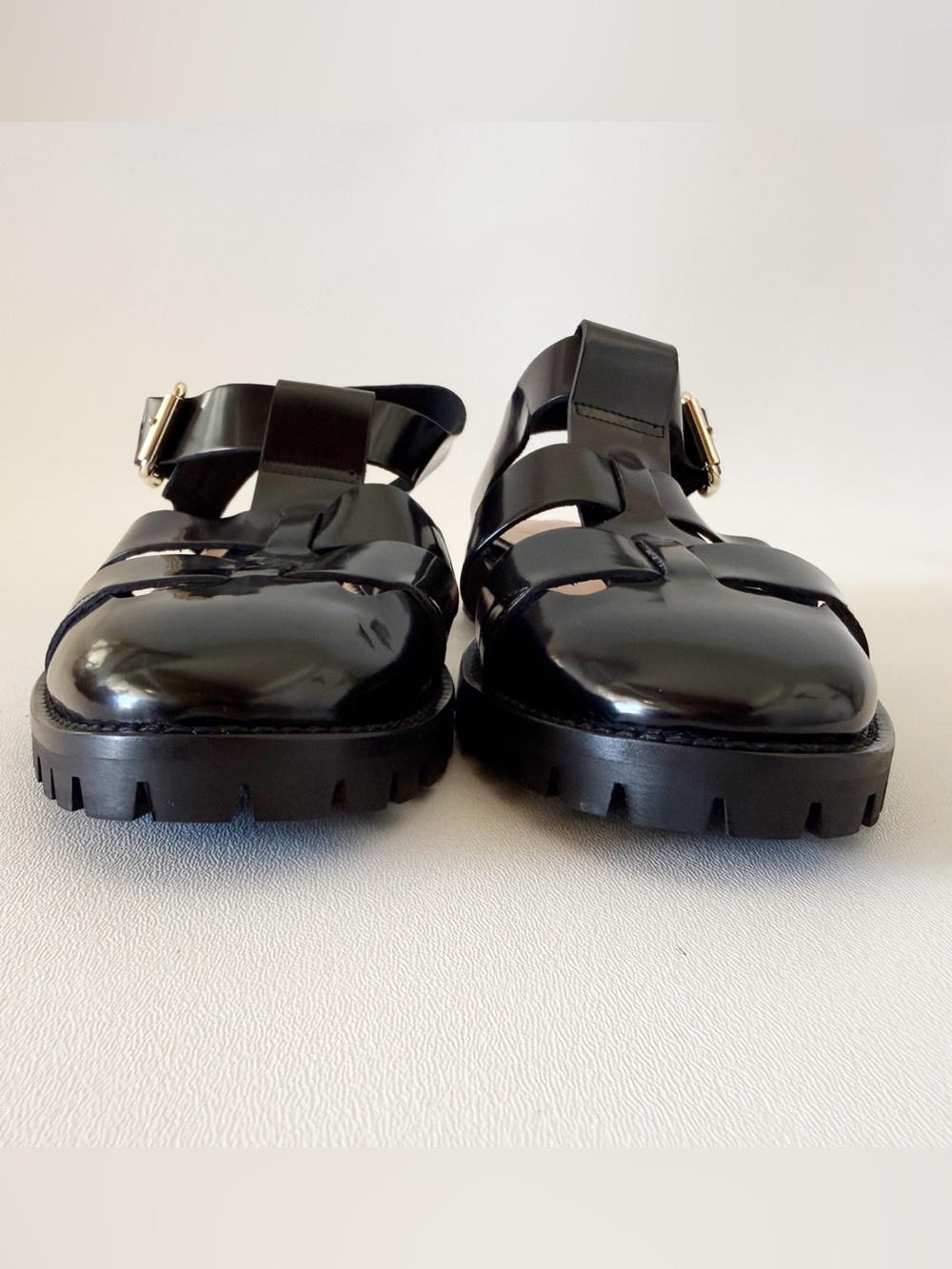 J. Crew Shoes Sandals Fisherman Lacquer leather Buckle Cutout Lug Sole 90’s - Picture 7 of 16